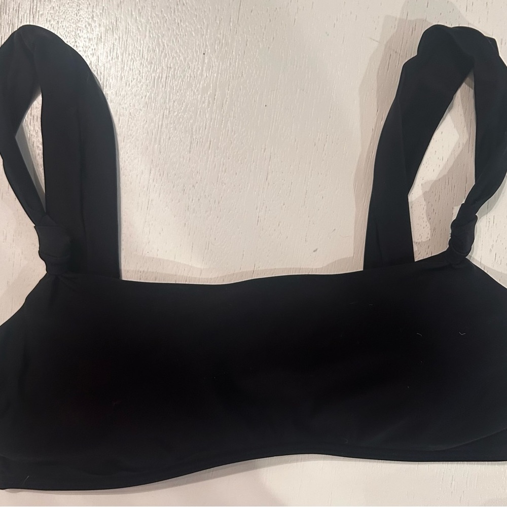aerie Black Square-Neck Bikini Top with Knotted Straps